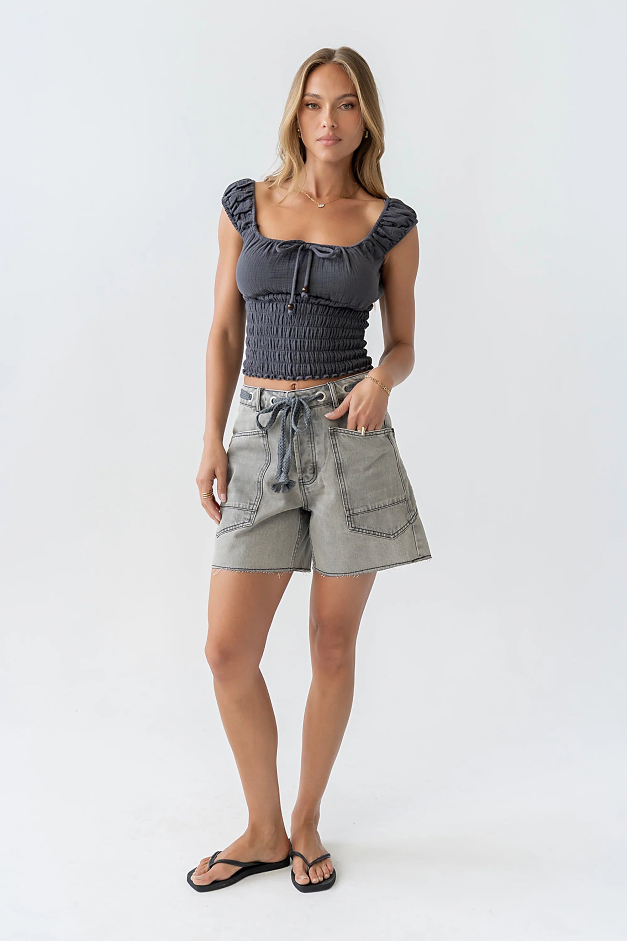 Finneas Denim Shorts in Grey