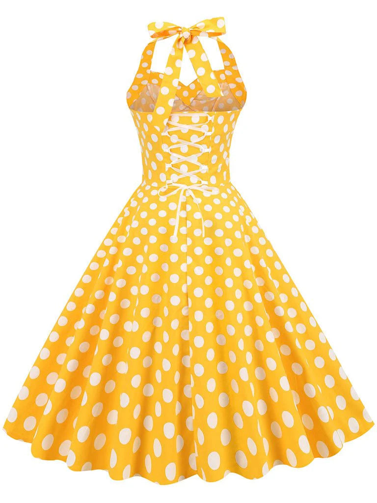 Red Polka Dots Halter Classis Style 1950S Dress