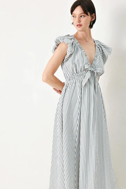 WHISPER STRIPE EMPIRE WAIST MIDI DRESS
