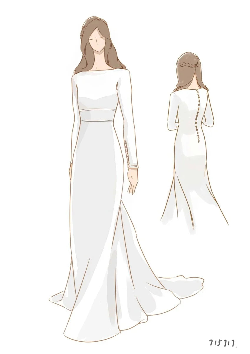 Modest Long Sleeve Satin Wedding Dress With Sweep Train