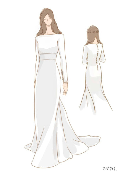 Modest Long Sleeve Satin Wedding Dress With Sweep Train