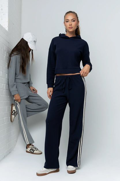 Kourtney Waffle Knit Hoodie in Navy