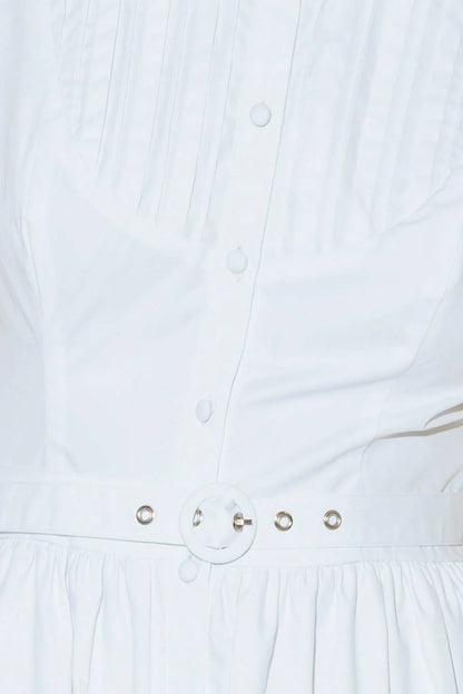NORTH EAST MIDI White Cotton Pintuck Midi Shirt Dress