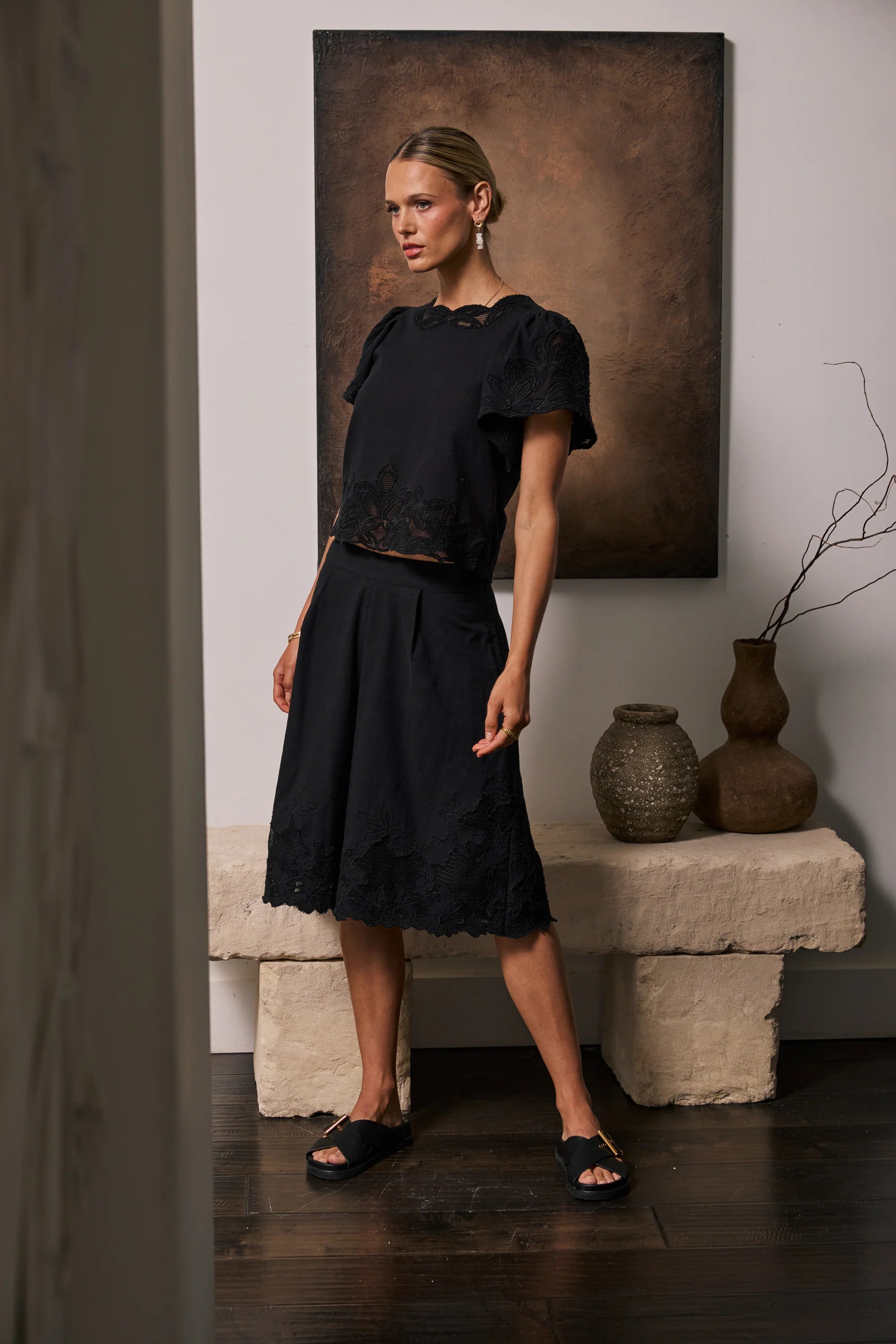 Molly Embroidered Top in Black