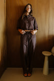 Melody Pinstripe Wide Leg Pants in Dark Brown