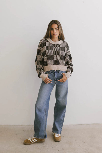 Cielo Checkered Sweater in Taupe FINAL SALE