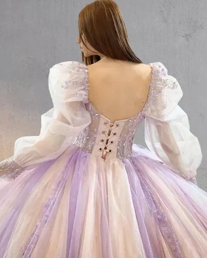 Pink Ball Gown Tulle Long Sleeve Quinceanera Dress
