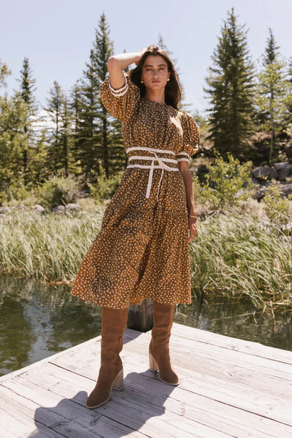 Kendra Ditsy Floral Midi Dress in Brown FINAL SALE