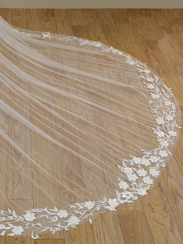 Stunning Flower Lace Cathedral Veil Bridal Veil Wedding Veil