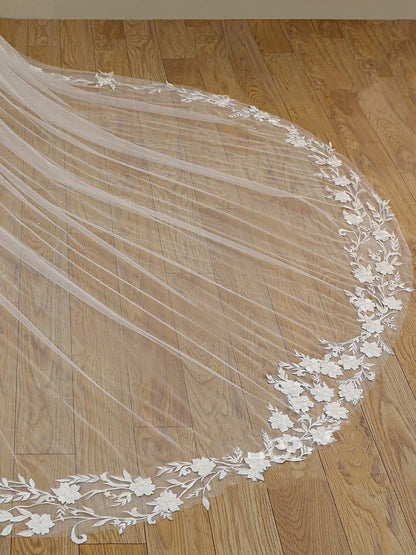Stunning Flower Lace Cathedral Veil Bridal Veil Wedding Veil