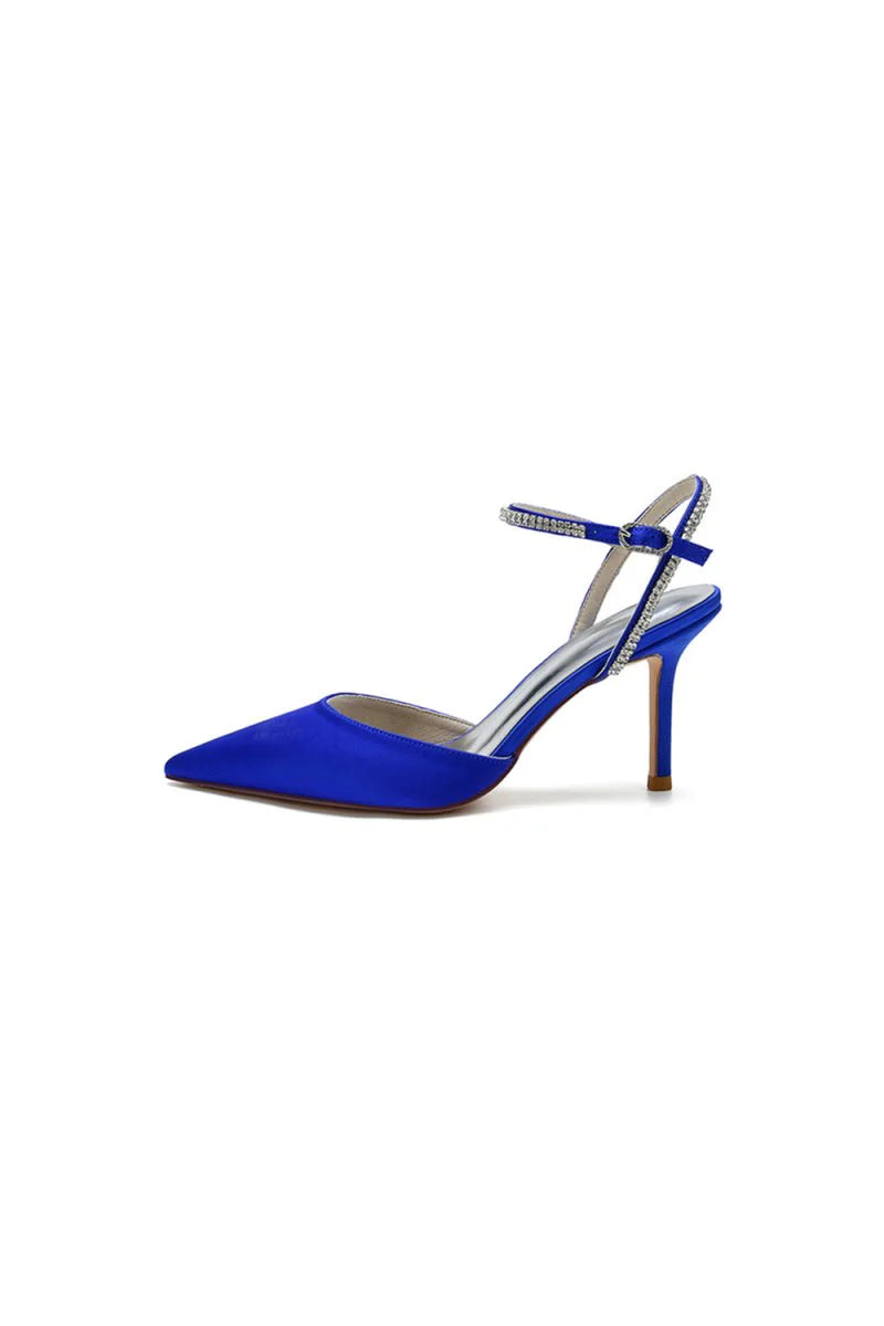 Party Crystal Strap Pointed Toe Satin Stiletto Heels