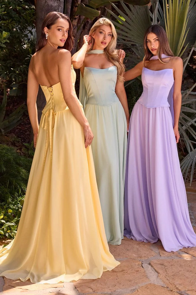 ISABELLA GOWN STRAPLESS CHIFFON DRESS WITH SCARF