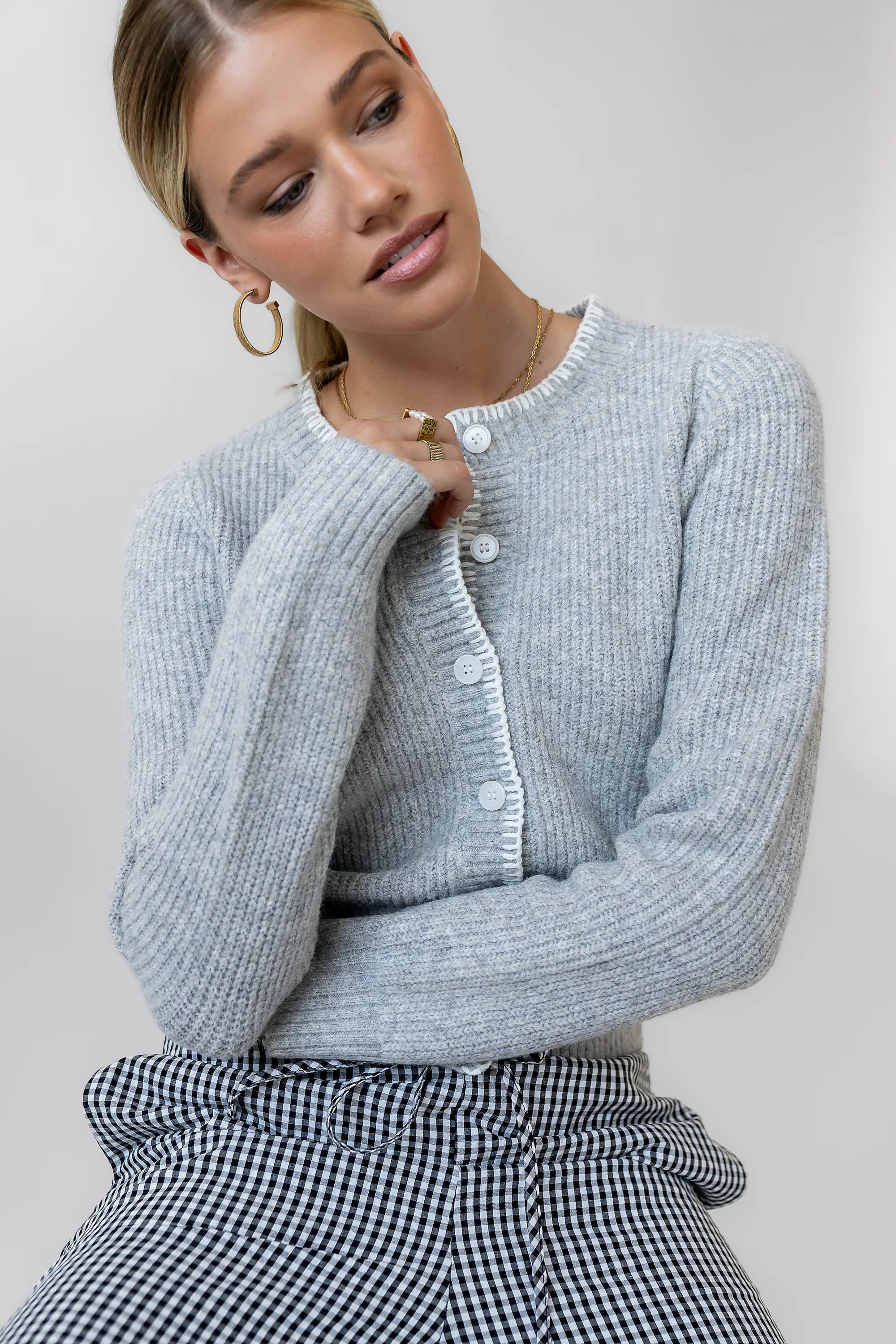 Darren Contrast Cardigan in Heather Grey FINAL SALE