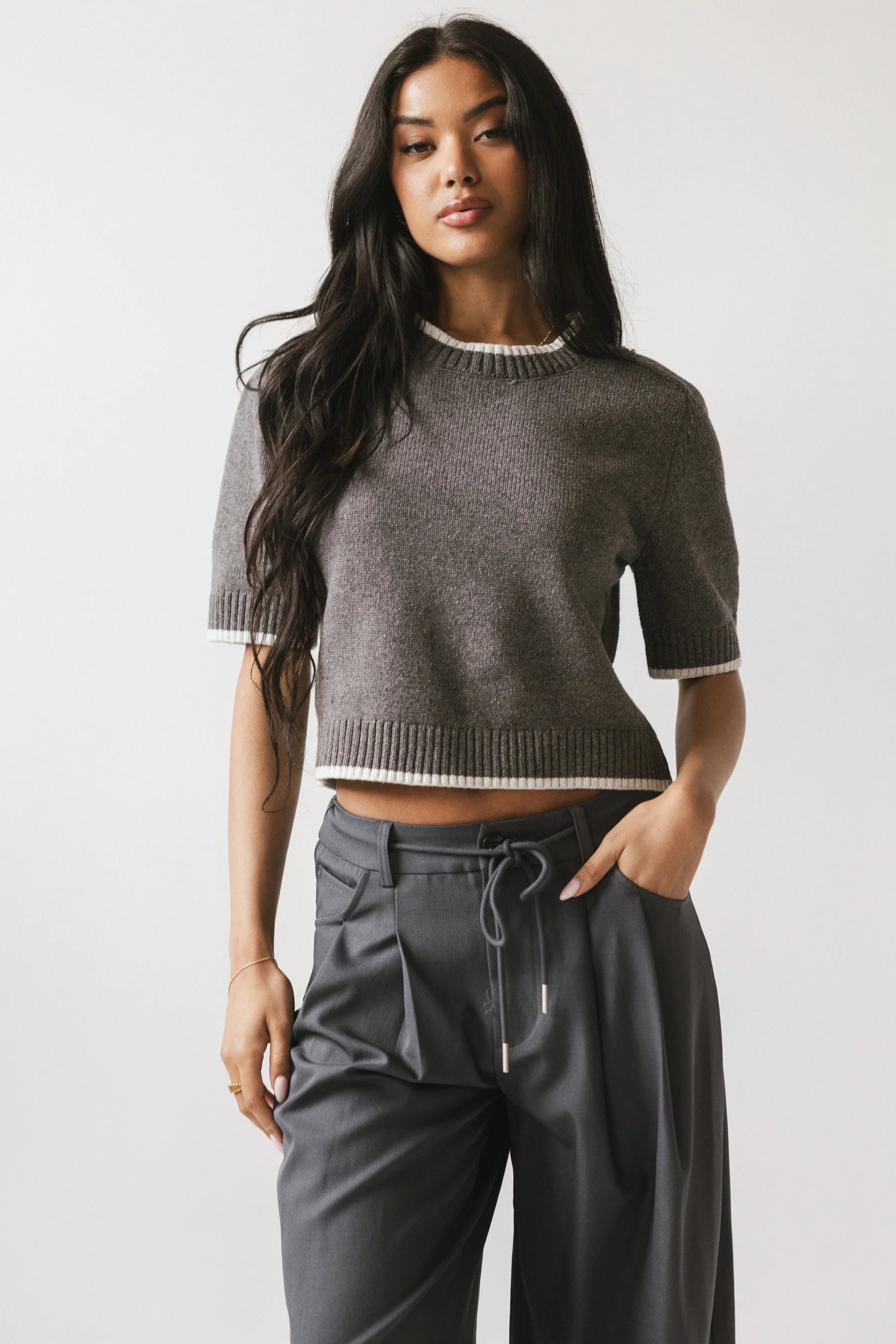 Rumple Contrast Top in Charcoal