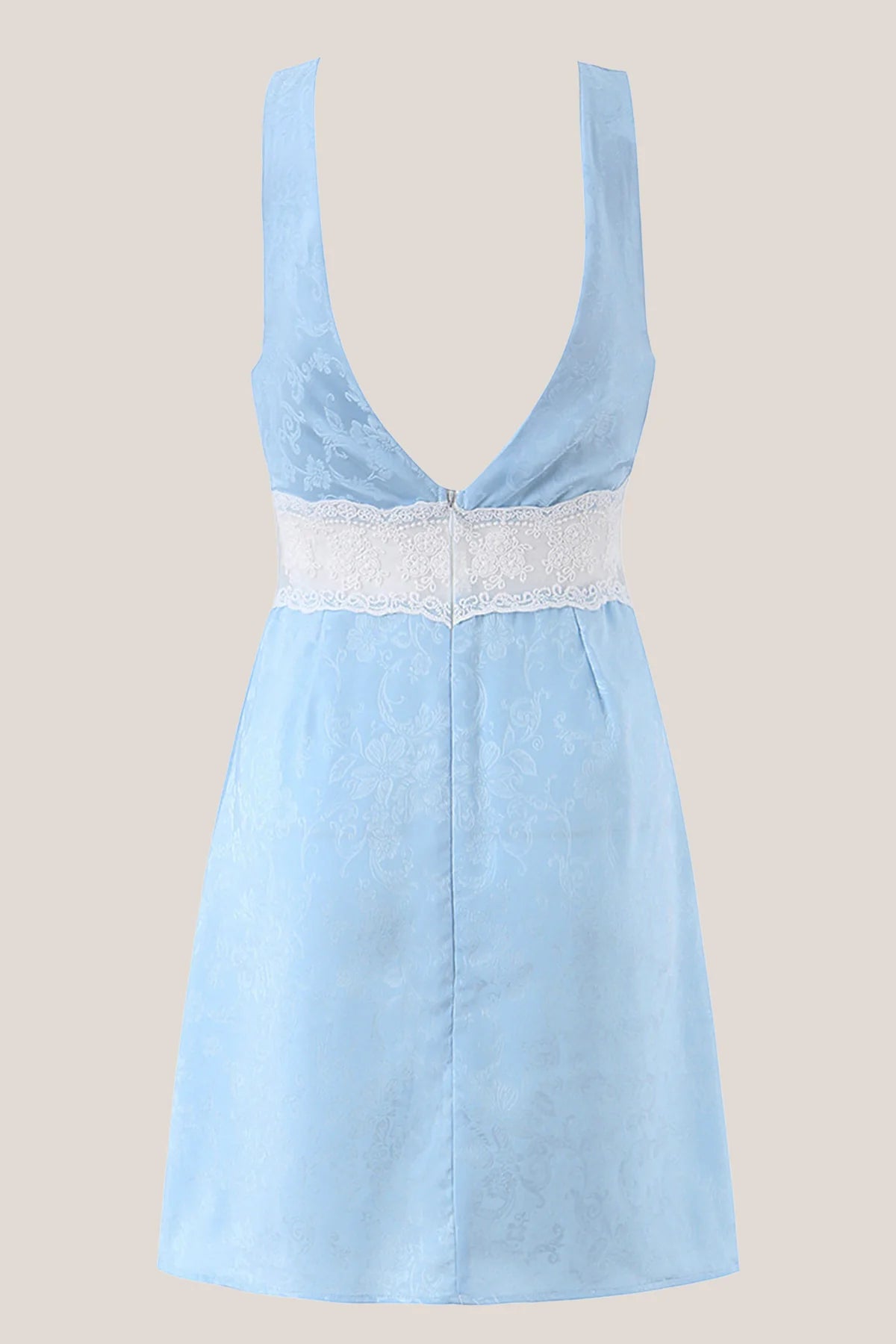 Blue V Neck Lace Cotton Sheath Mini Dress