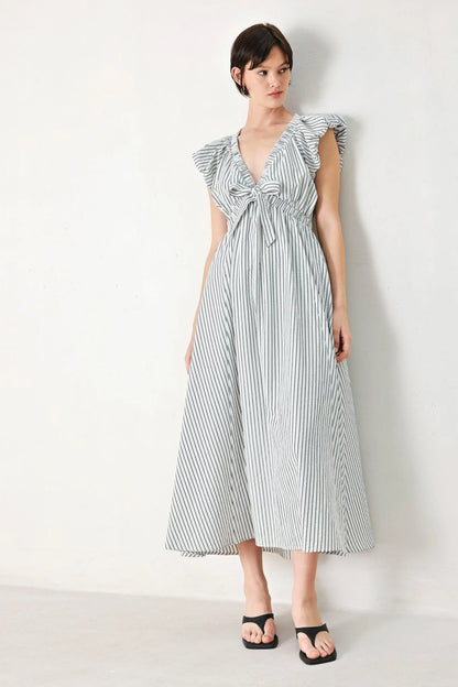 WHISPER STRIPE EMPIRE WAIST MIDI DRESS