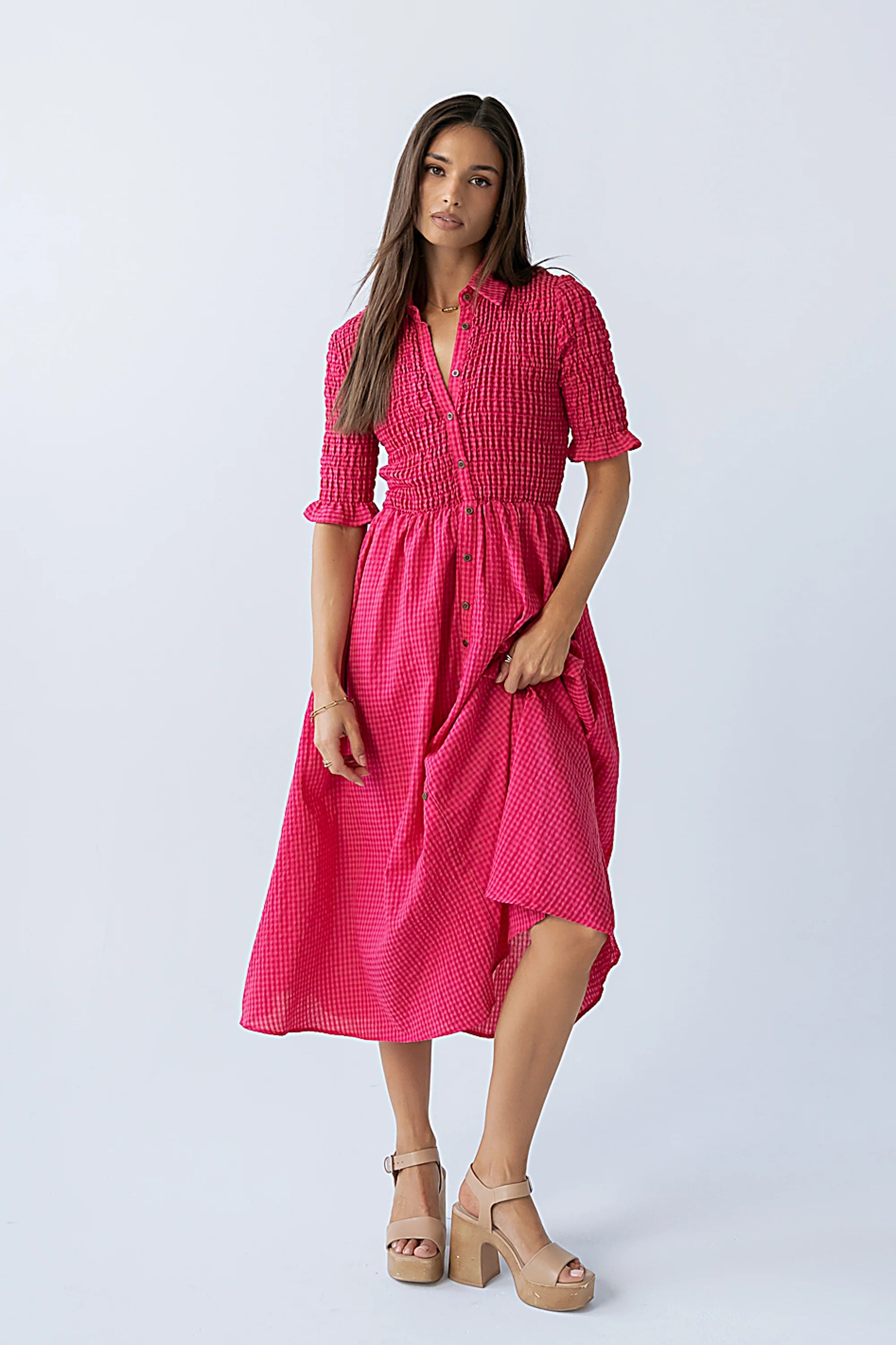 Jonas Gingham Midi Dress in Pink FINAL SALE