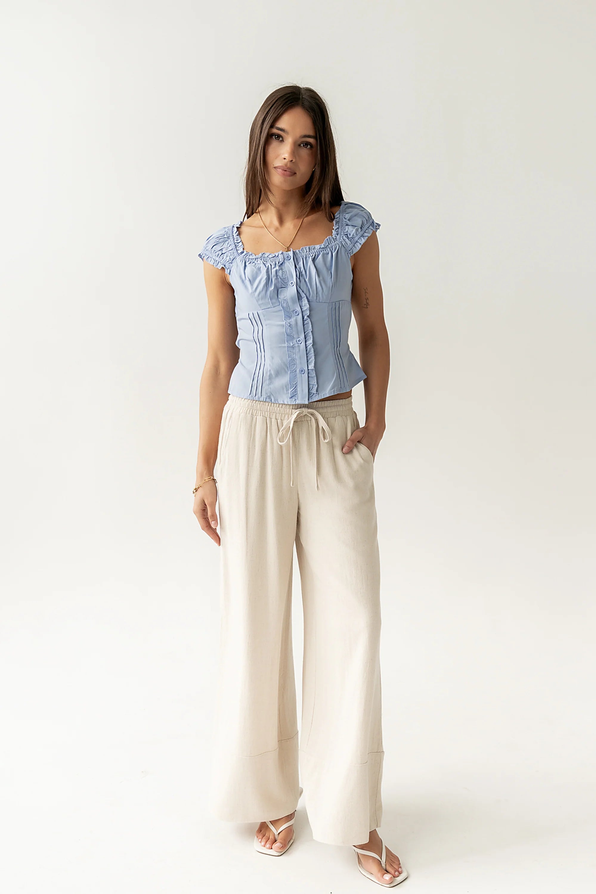 Briana Button Up Top in Blue