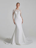 Mermaid White Lace Appliques Beaded Wedding Dress