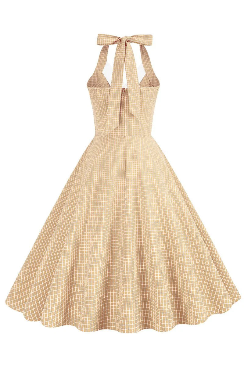 Retro Style Halter Neck Green 1950s Dress with Button