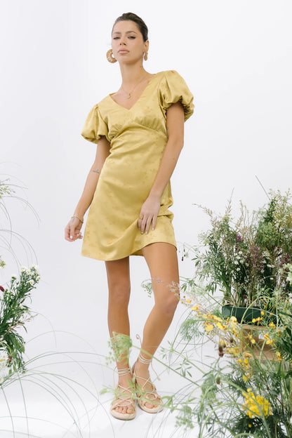 Brenna Floral Mini Dress in Chartreuse