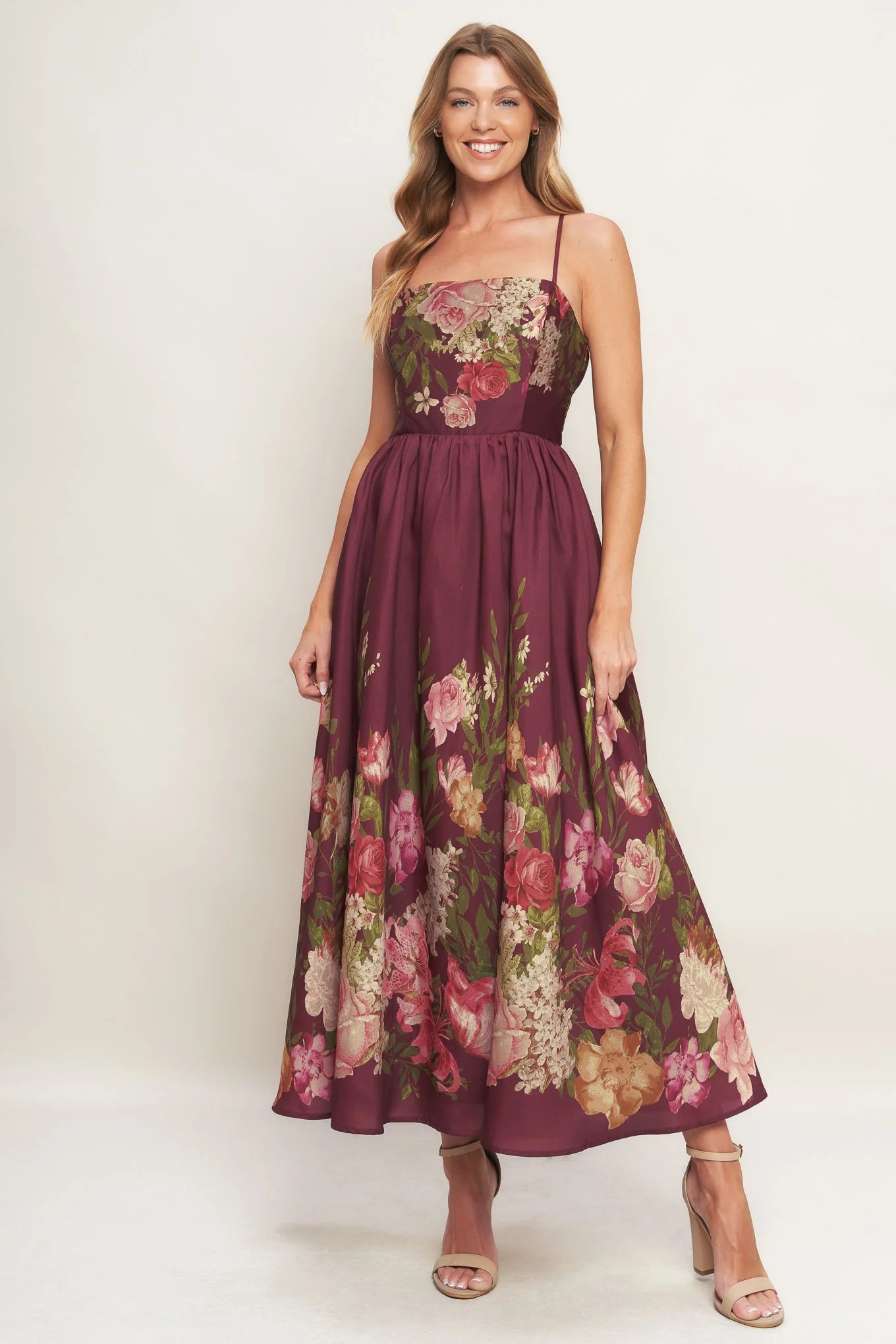 SECRET GARDEN ROMANCE BURGUNDY MAXI DRESS FINAL SALE