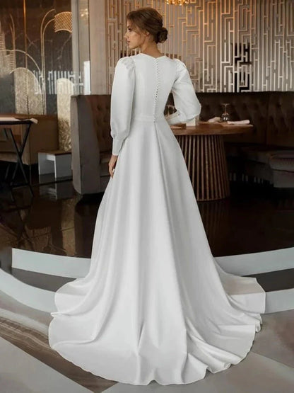 Modest A Line Long Sleeves Wedding Dress Vintage Gown