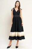 FOREST CHARM BLACK CREAM MIDI DRESS