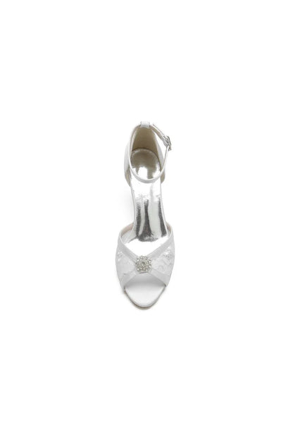 Lace Beaded Peep Toe Imitated Silk High Heels