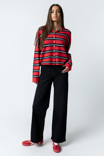 Mariah Striped Cardigan in Red FINAL SALE