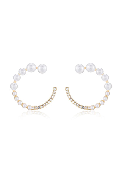 Chic Pearl And Crystal Open Circle Earrings