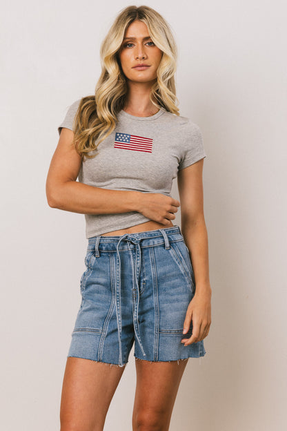 American Flag Tee in Grey FINAL SALE