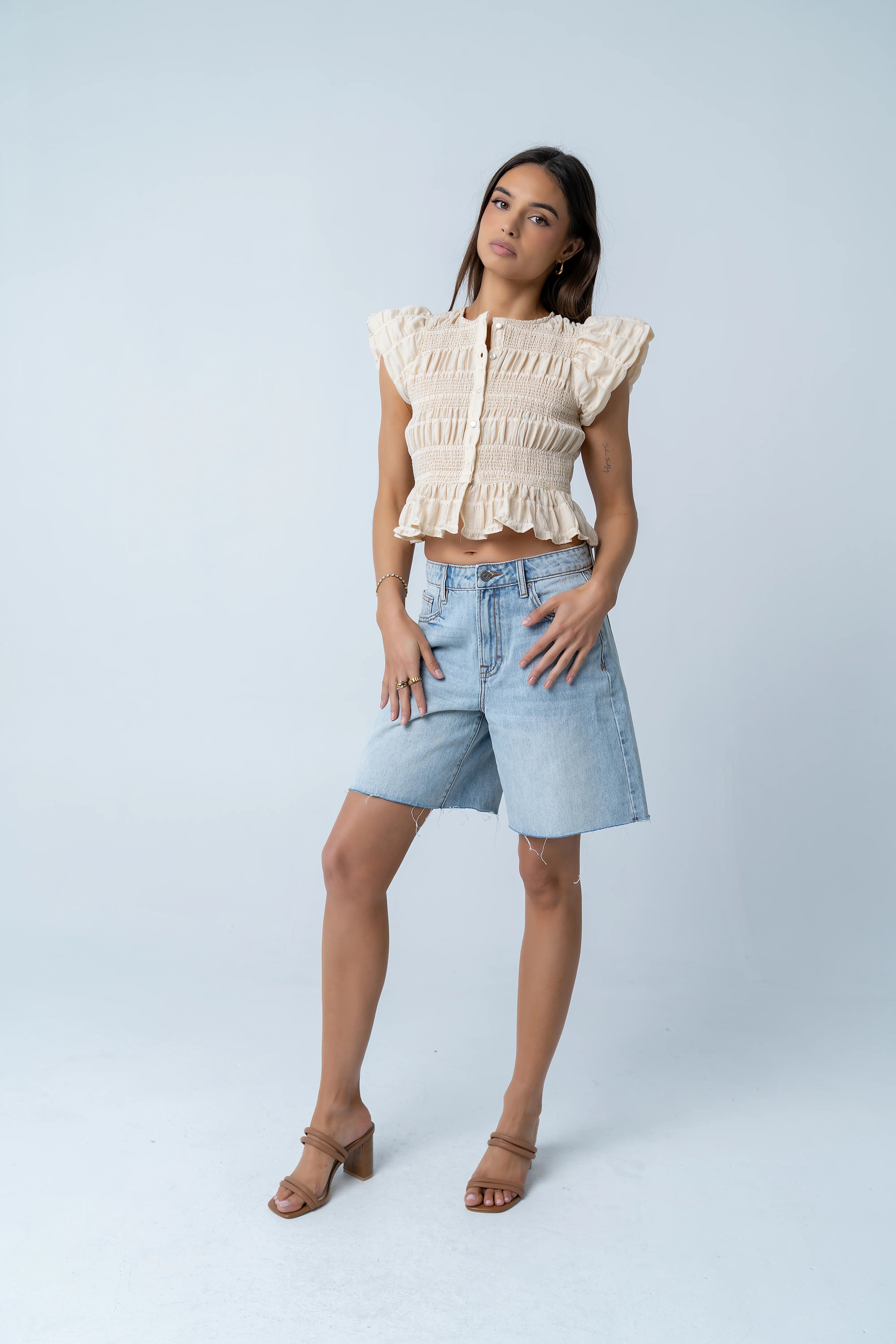 Holly Smocked Blouse in Cream