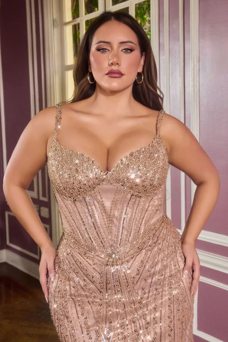 RENATA GOWN V NECK BEADED EVENING DRESS
