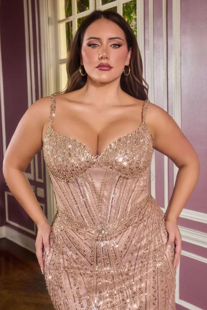 RENATA GOWN V NECK BEADED EVENING DRESS