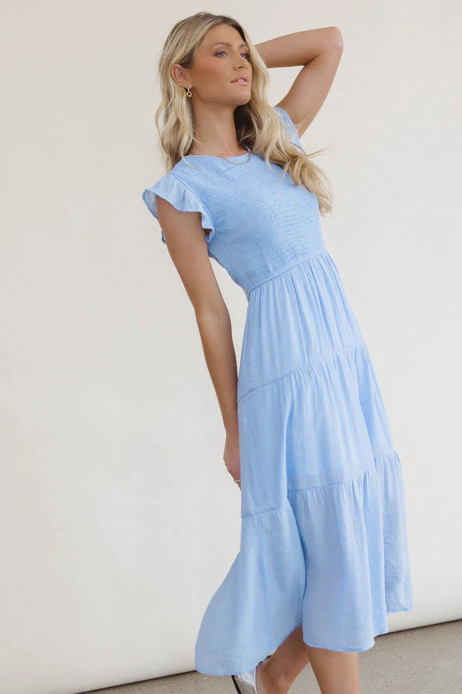 Cara Smocked Midi Dress in Blue FINAL SALE
