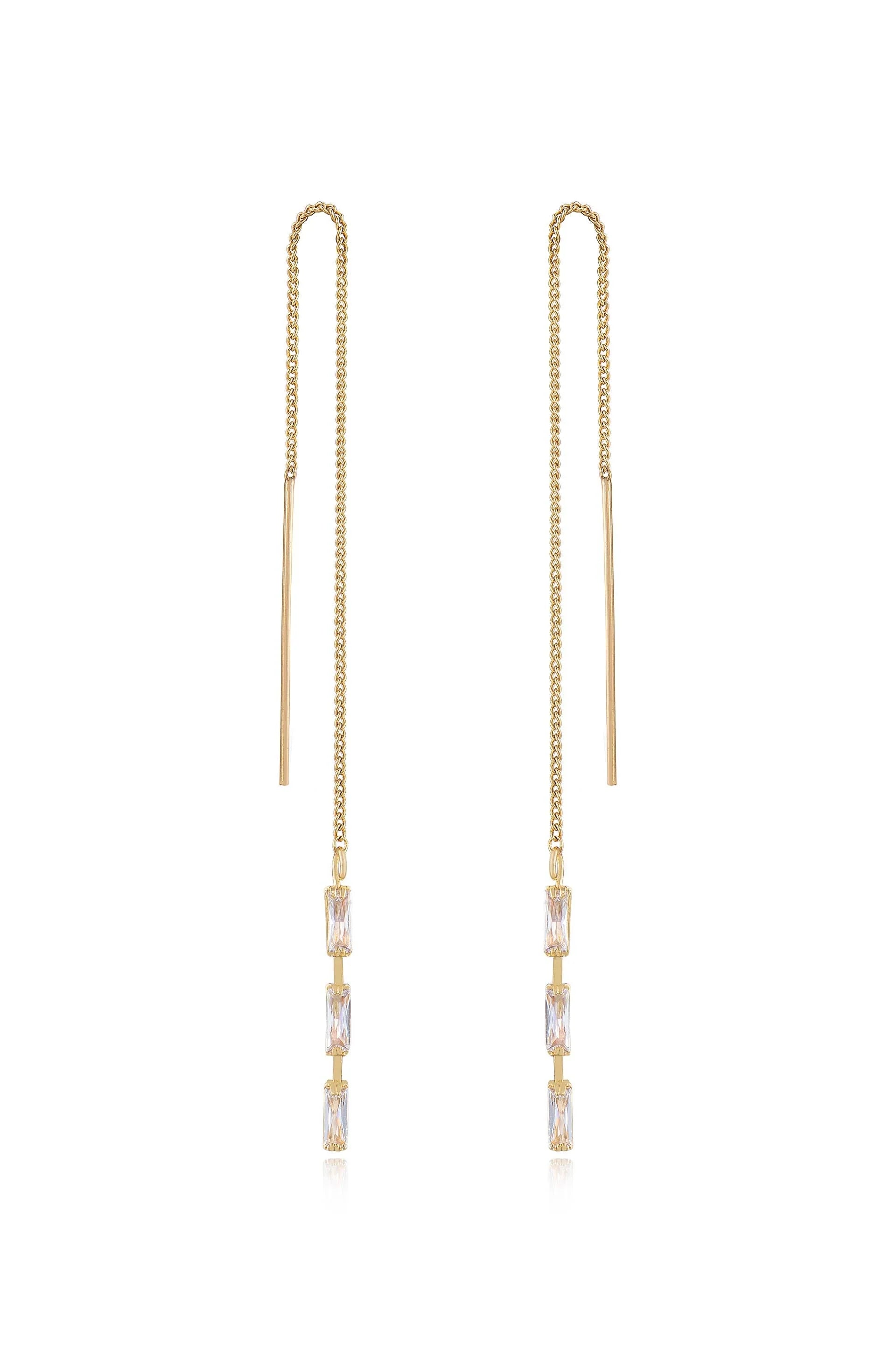 Crystal Baguette Threader Earrings