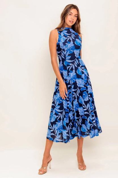 PALMER POWER MESH PRINTED MIDI DRESS BLUE