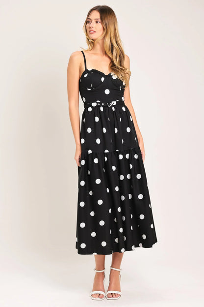 MONROE DOT BLACK WHITE MIDI DRESS