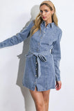 BE A LIGHT LONG SLEEVE DENIM MINI SHIRT DRESS