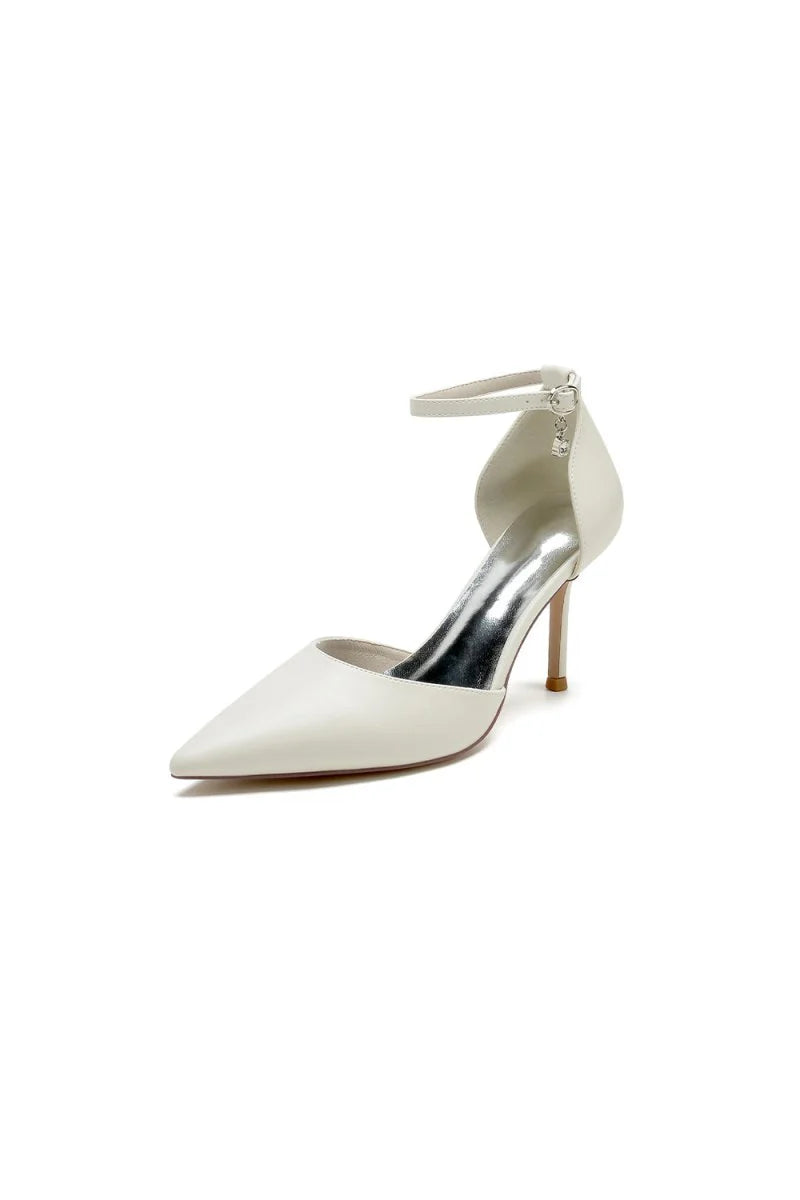 Pointed Toe Sexy Ankle Strap White Satin Wedding Shoes