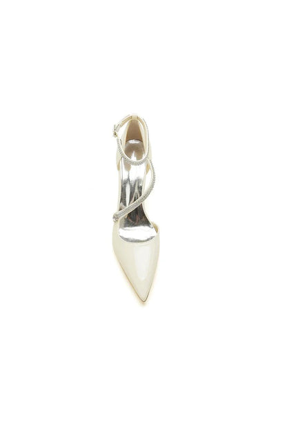 Ivory Chunky Heels with Silver Chain Detailing