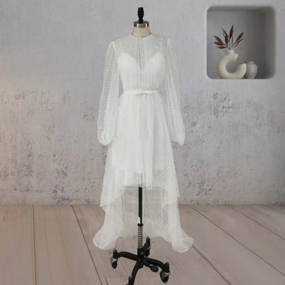 A Line Polka Dot Illusion Charm Asymmetrical Wedding Dress