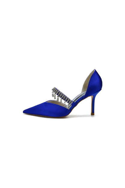 Cocktail Pointed Toe Crystal Tassel Buckle Strap Heels