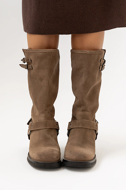 Steve Madden Astor Moto Boot in Taupe Suede FINAL SALE