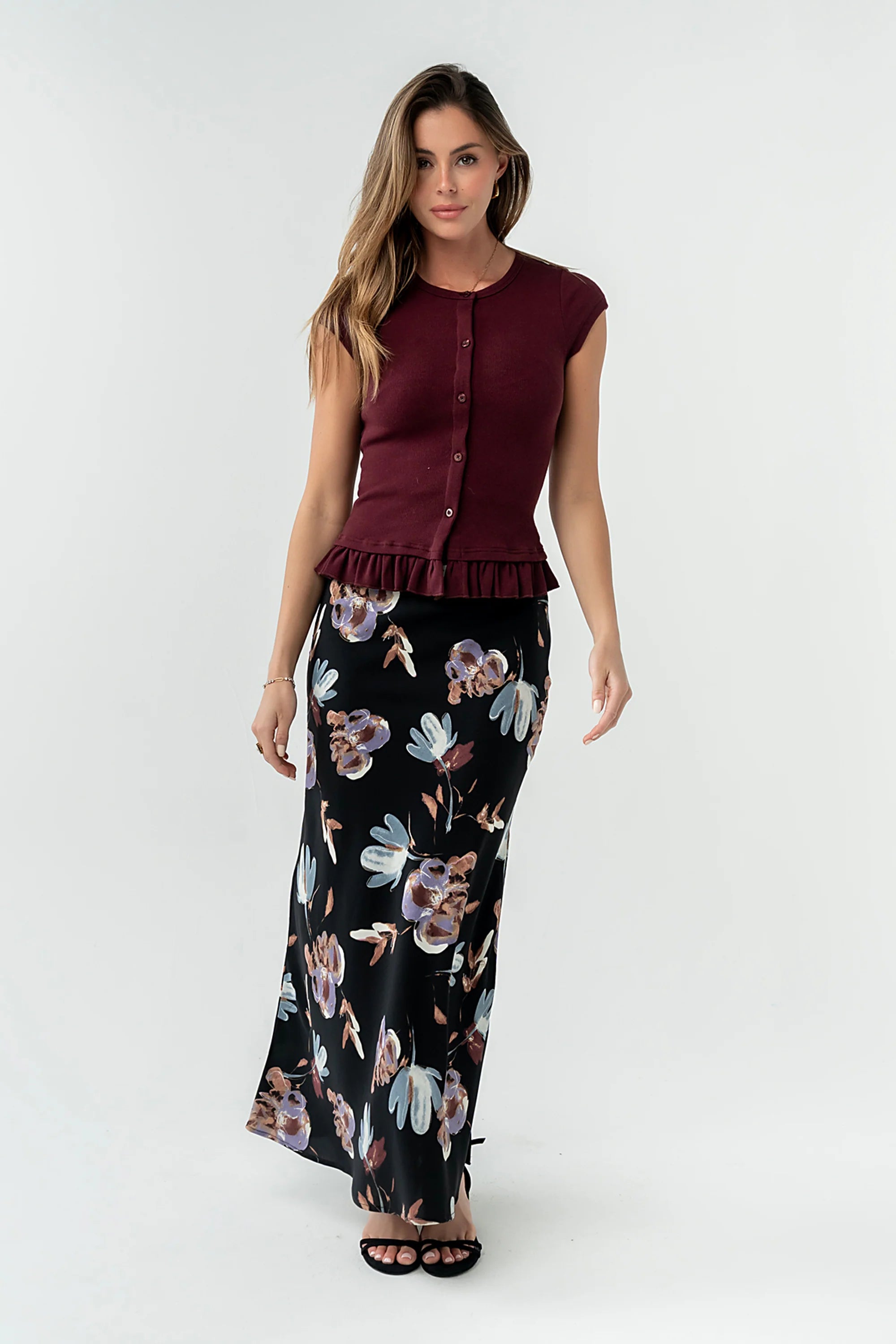 Misha Ruffle Top in Burgundy