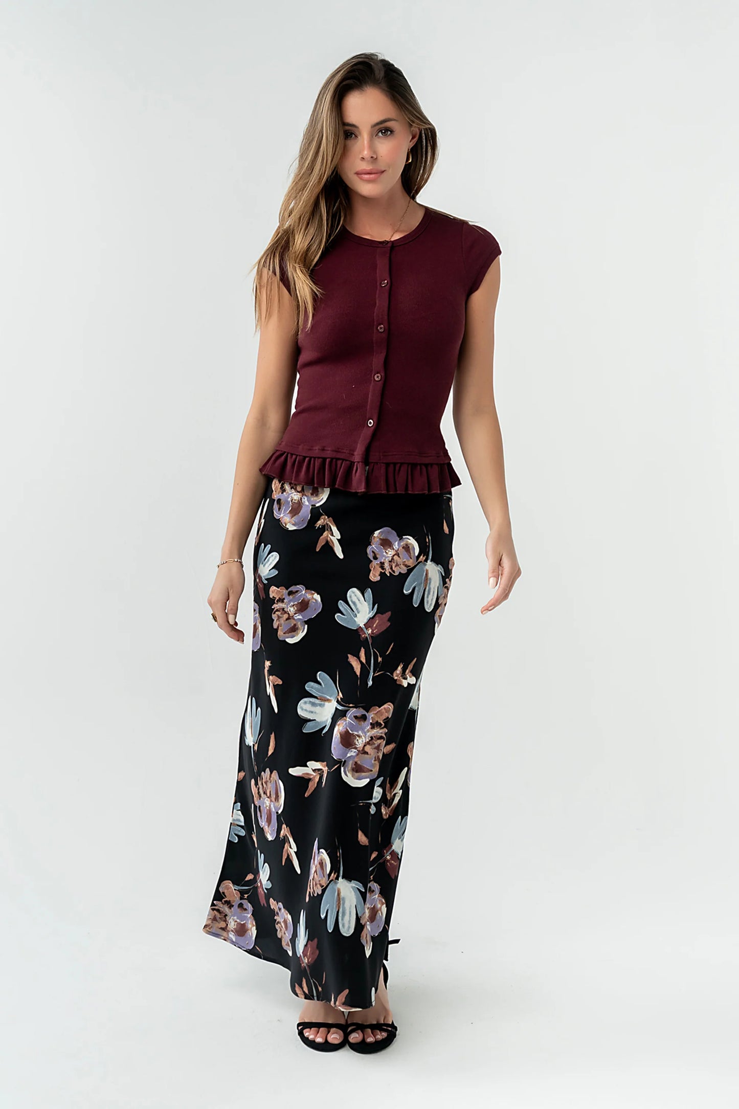 Misha Ruffle Top in Burgundy
