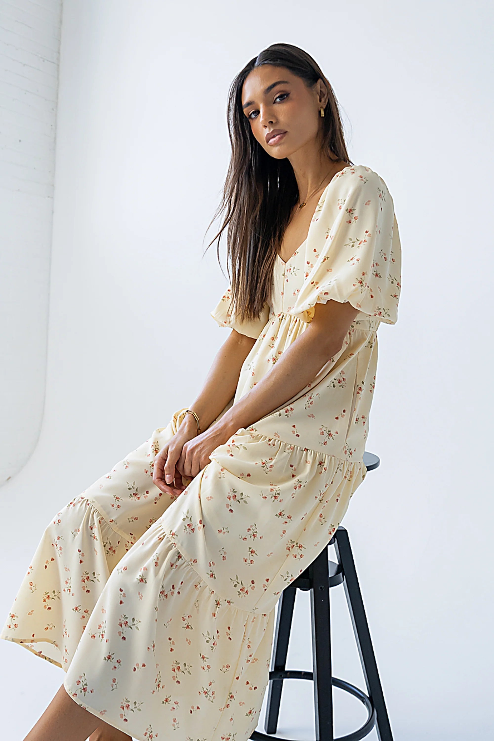 Amy Floral Maxi Dress in Yellow