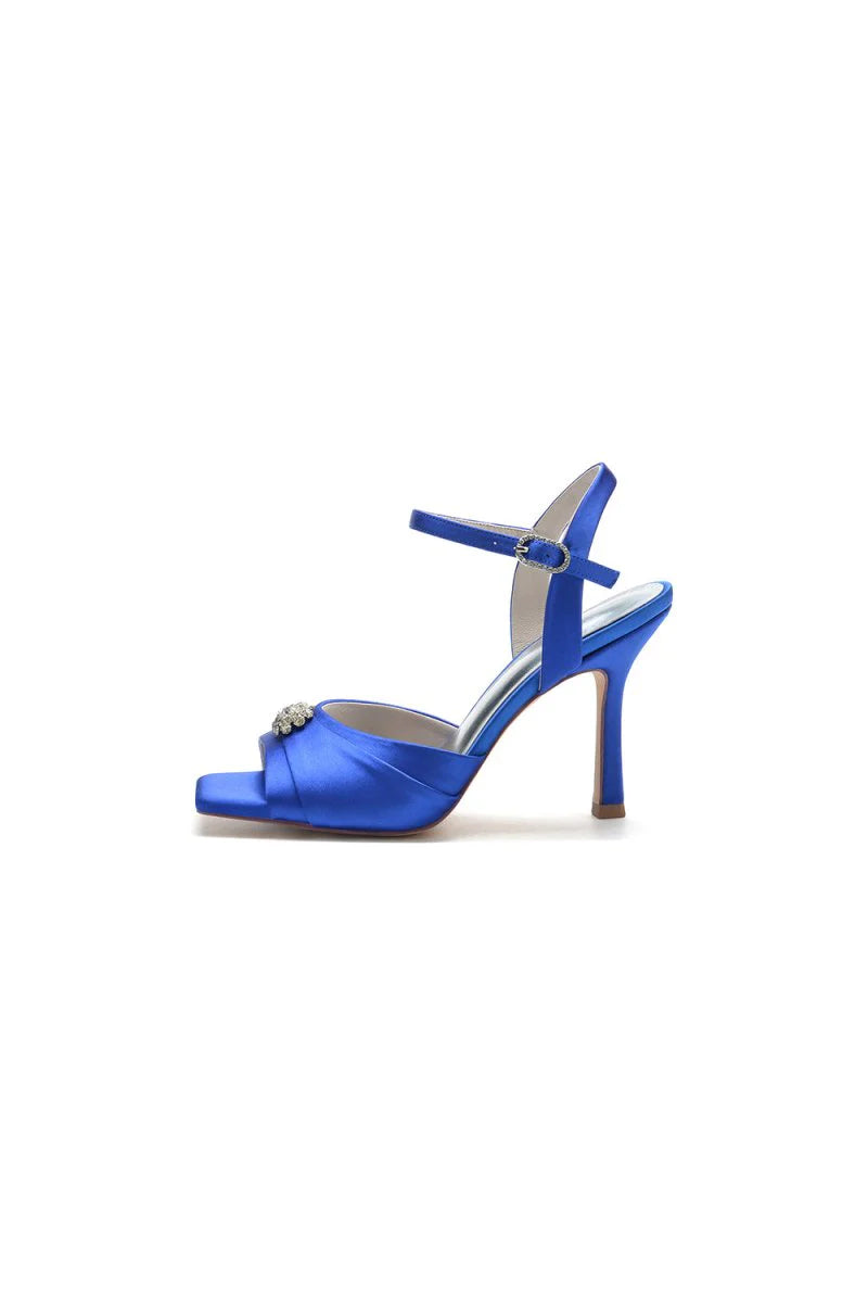 Crystal Flower Square Open Toe Cross Straps Chunky Heels