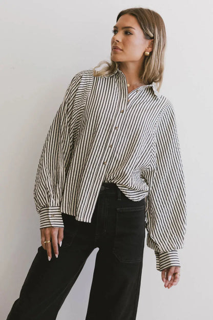 Niri Striped Button Up in Charcoal FINAL SALE